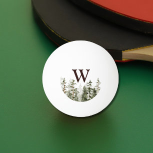 Monogram Watercolor Rustic Green Forest Ping Pong Ball