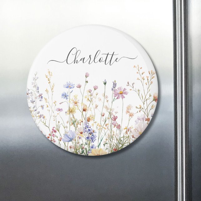 Monogram Watercolor Rustic Pretty Wildflower Field Magnet (In situ)