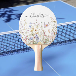 Monogram Watercolor Rustic Pretty Wildflower Field Ping Pong Paddle