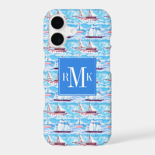 Monogram Watercolor Sailing Ships Pattern