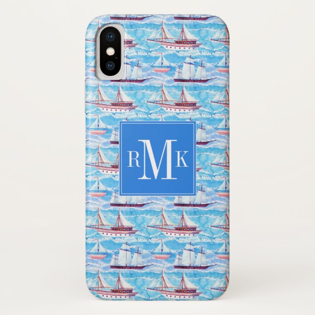Monogram | Watercolor Sailing Ships Pattern Case-Mate iPhone Case (Back)