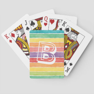 Monogram Watercolor Stripes Playing Cards