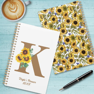 Monogram Watercolor Sunflower Custom Personal Planner