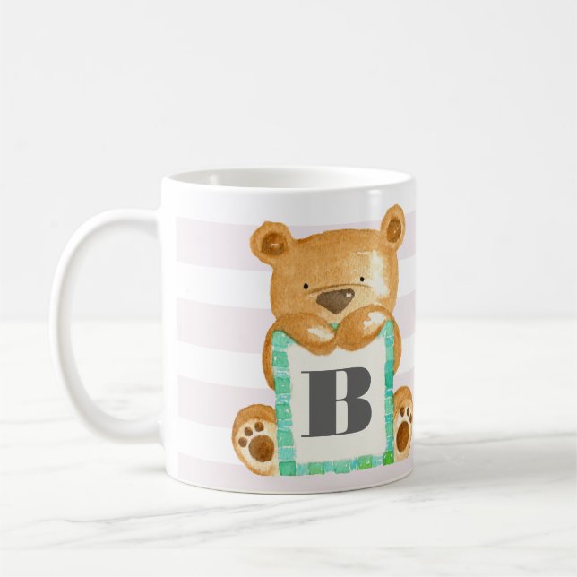 Monogram Watercolor Teddy Bear Personalised Mug (Left)