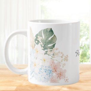 Monogram Watercolor Tropical Flower Bouquet Floral Large Coffee Mug