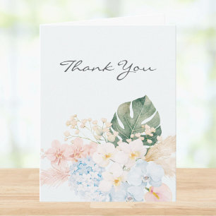 Monogram Watercolor Tropical Flower Bouquet Floral Thank You Card