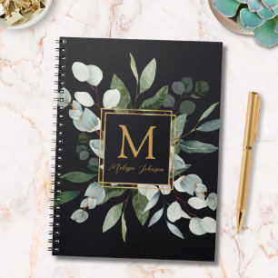 Monogram Watercolor Tropical Green Eucalyptus Notebook