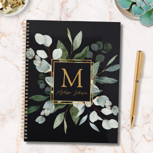 Monogram Watercolor Tropical Green Leaves Planner