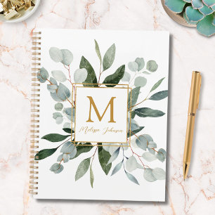 Monogram Watercolor Tropical Green Leaves Planner