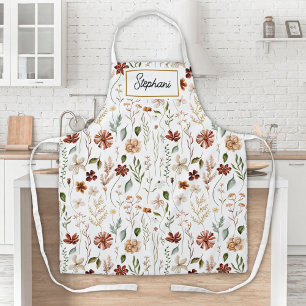 Monogram Watercolor Vintage Wildflower Floral Apron