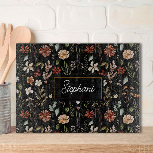 Monogram Watercolor Vintage Wildflower Floral Cutting Board