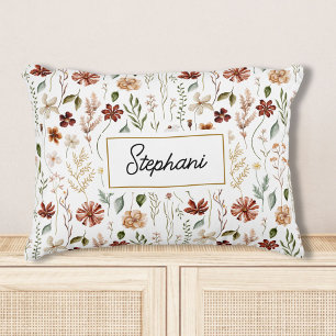 Monogram Watercolor Vintage Wildflower Floral Decorative Cushion