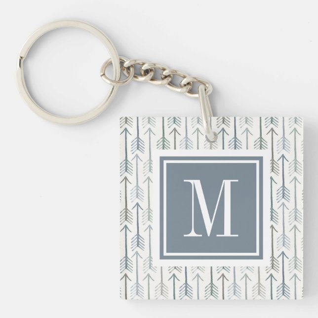 Monogram | Watercolor Wanderlust Arrow Pattern Key Ring (Front)