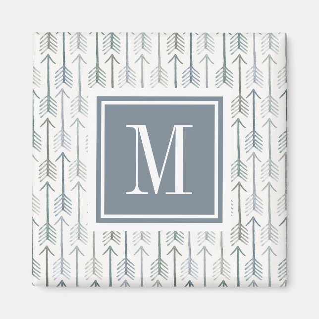 Monogram | Watercolor Wanderlust Arrow Pattern Magnet (Front)