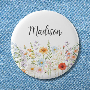 Monogram Watercolor Wild Flowers Floral Botanical 6 Cm Round Badge