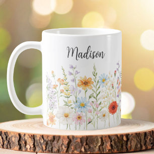 Monogram Watercolor Wild Flowers Floral Botanical Coffee Mug