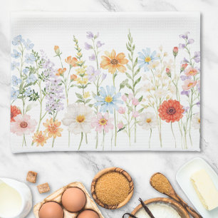 Monogram Watercolor Wild Flowers Floral Botanical Tea Towel