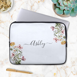 Monogram Watercolor Wildflower Bouquet #1  Laptop Sleeve