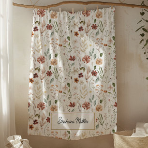 Monogram Watercolor Wildflower Floral Botanical Fleece Blanket