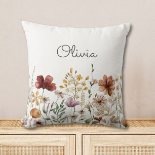 Monogram Watercolor Wildflower Pretty Floral  Cushion