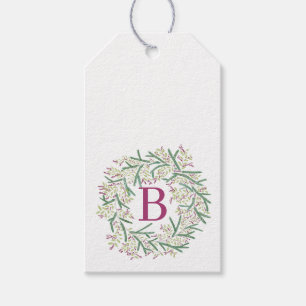 Monogram Watercolor Wreath Christmas Gift Tags