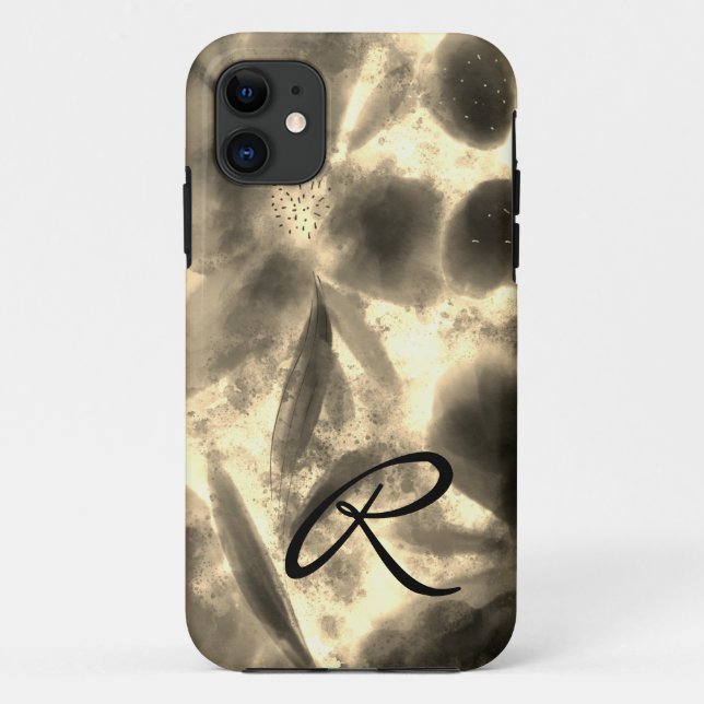 Monogram Watercolour and Sparkling Floral Gold Case-Mate iPhone Case (Back)