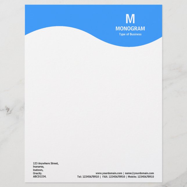 Monogram Wave - Baby Blue 3399FF Letterhead Template (Front)
