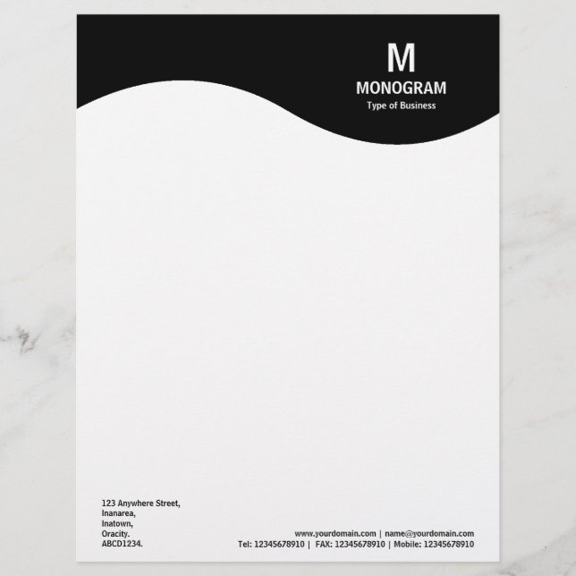 Monogram Wave - Black Personalised Letterhead (Front)