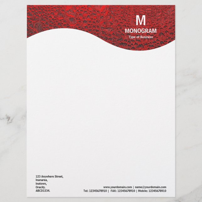 Monogram Wave - Cool Water - Red Letterhead Design (Front)