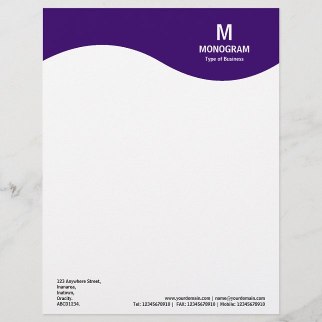 Monogram Wave - Deep Purple 330066 Letterhead Template (Front)
