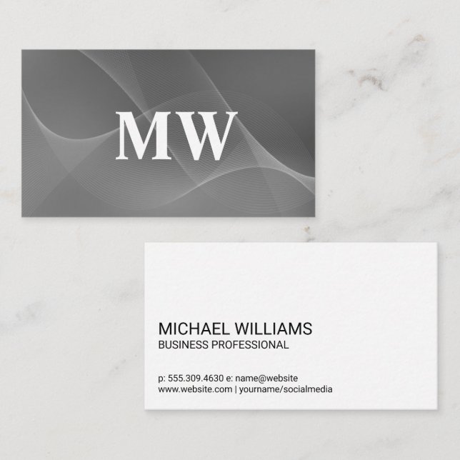 Monogram | Wave Lines Abstract Background Business Card (Front/Back)