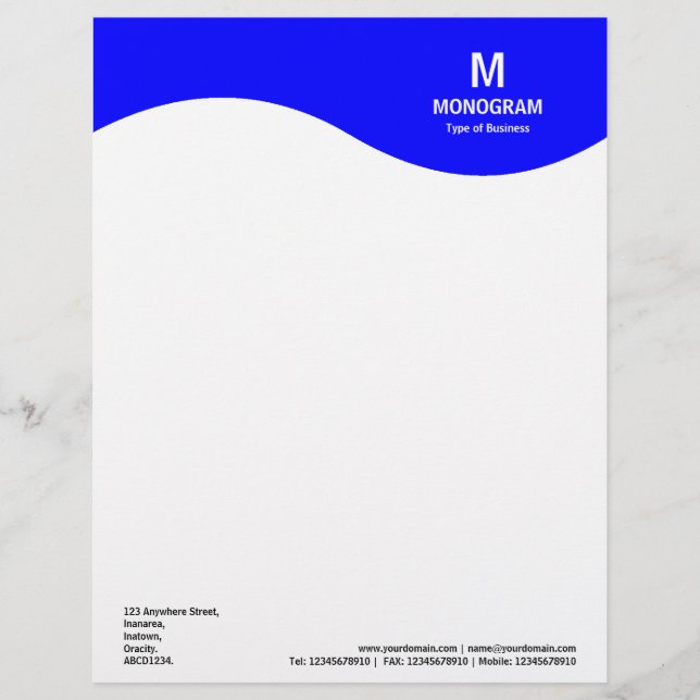 Monogram Wave - Primary Blue 0000FF Custom Letterhead (Front)