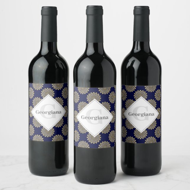 Monogram We Are Watching You Navy & Gold Polka Dot Wine Label (Bottles)