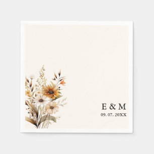 Monogram Weadow Wildflower Boho Floral wedding Napkin