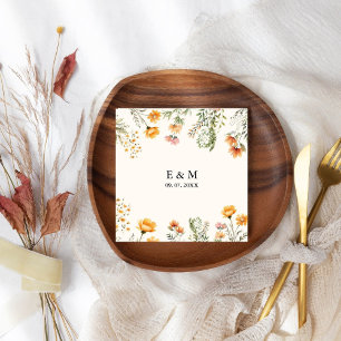 Monogram Weadow Wildflower Boho Floral wedding Napkin
