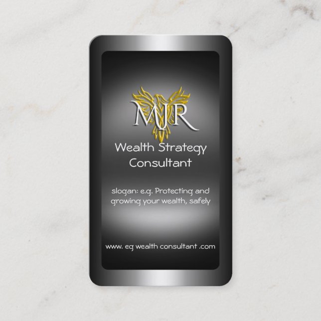 Monogram, Wealth Strategy Consultant, metal-look Business Card (Front)