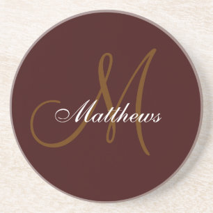 Monogram Wedding Anniversary Coaster Brown