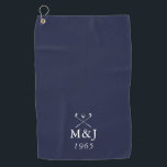 Monogram Wedding Anniversary Date Navy Blue Golf Towel<br><div class="desc">Personalize the monogram initials and date to create a unique golf gift and keepsake for any golfer. Perfect for weddings,  anniversaries,  or any other special occasion. Designed by Thisisnotme©</div>