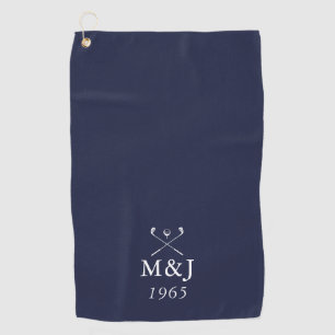 Monogram Wedding Anniversary Date Navy Blue Golf Towel