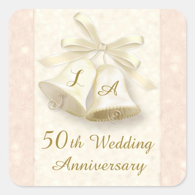 Monogram Wedding bells Golden Anniversary Sticker (Front)