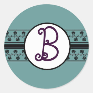 Monogram Wedding Borders Aqua Blue Classic Round Sticker