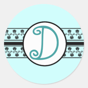 Monogram Wedding Borders Aqua Blue Classic Round Sticker