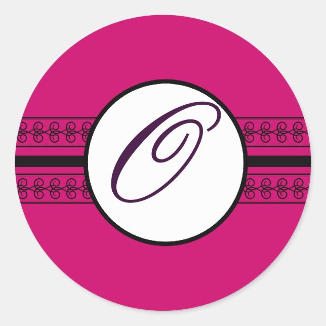 Monogram Wedding Borders Deep Rasberry Classic Round Sticker (Front)