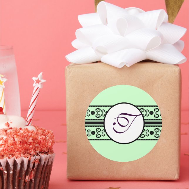 Monogram Wedding Borders Mint Classic Round Sticker (Party)
