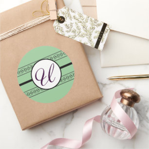 Monogram Wedding Borders Mint Classic Round Sticker