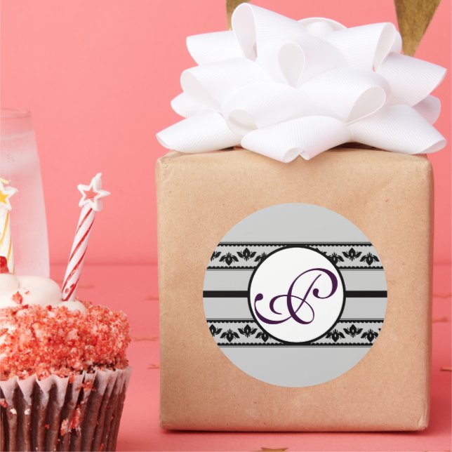 Monogram Wedding Borders Mint Classic Round Sticker (Party)