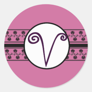 Monogram Wedding Borders Plum Classic Round Sticker