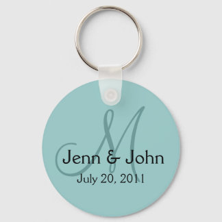 Monogram Wedding Bride Groom Date Blue Key Chain