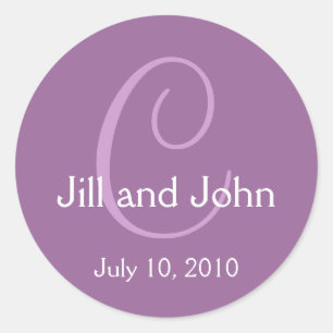 Monogram Wedding Bride Groom Date Purple Sticker