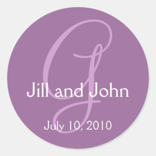 Monogram Wedding Bride Groom Date Purple Sticker